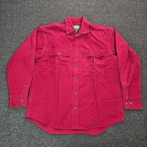 Cabelas Outdoor Shirt Mens Medium Red Chamois Cotton Canvas Button Down Workwear